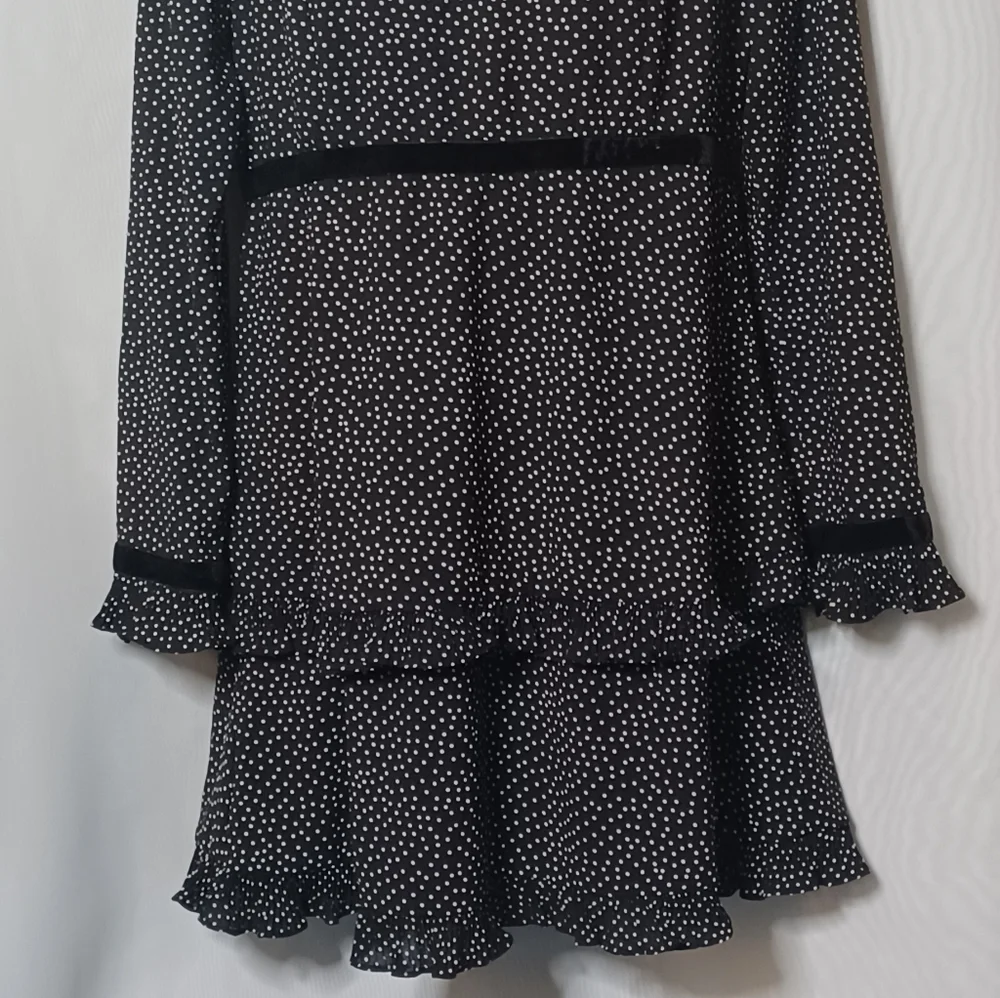 Lulus Women's Black and White Polka-dot Long Sleeve Mini Dress. Size L - Picture 4 of 14